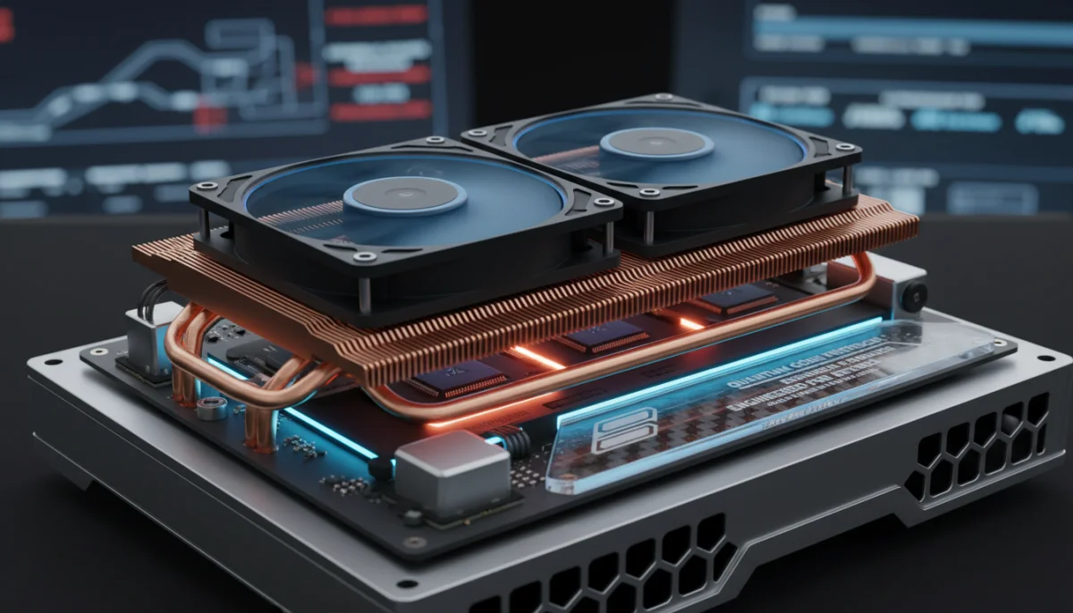 Close-up of advanced console cooling system with glowing internal components.