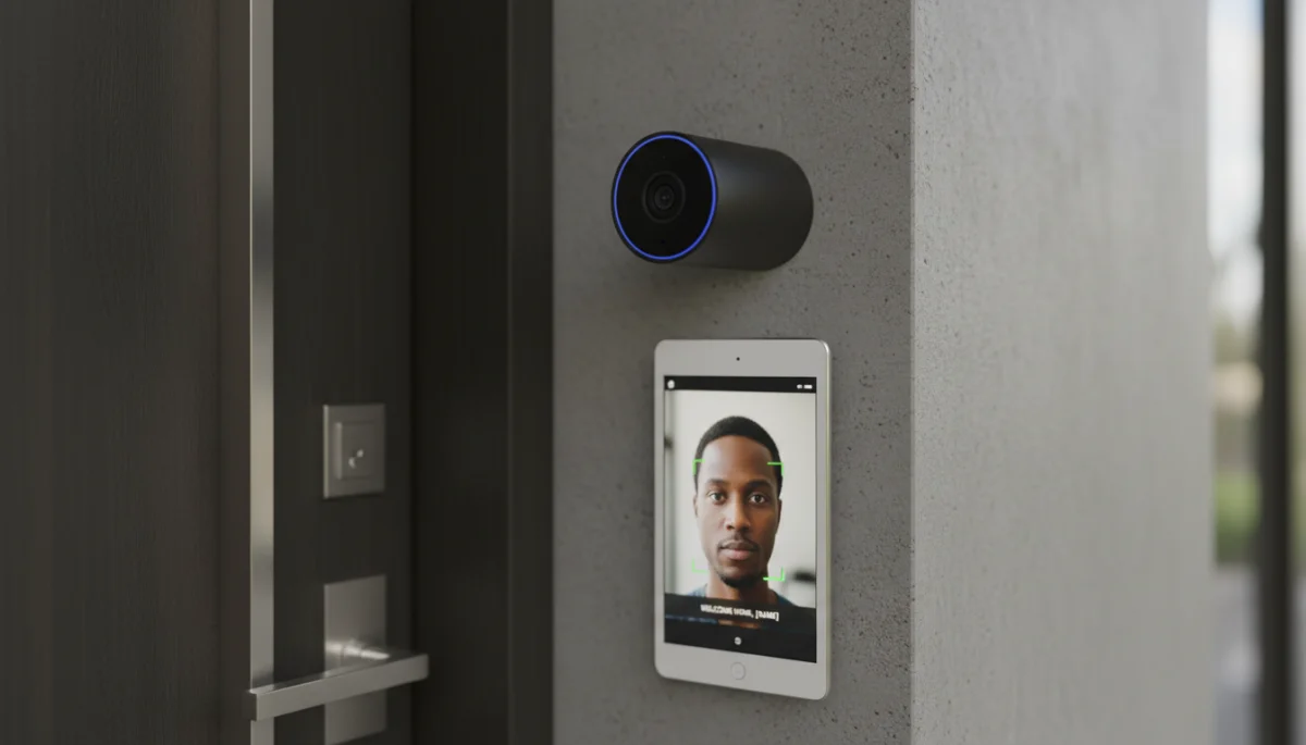 Advanced smart security camera with facial recognition, providing clear surveillance for home protection