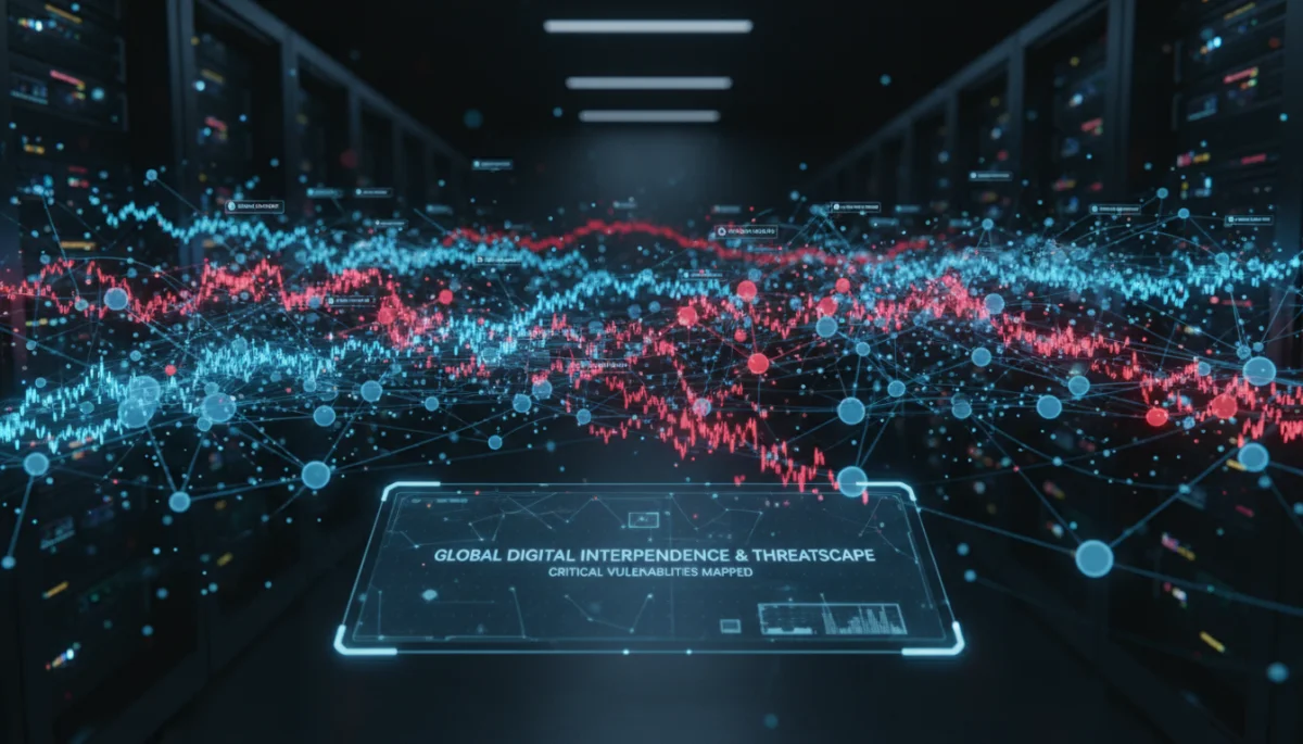 Complex network diagram showing digital vulnerabilities and interconnected systems.
