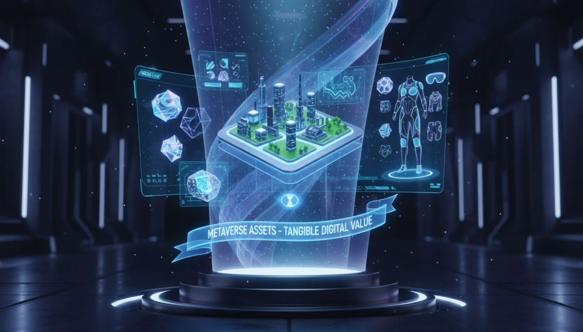 Digital assets like virtual real estate and NFTs on a holographic display