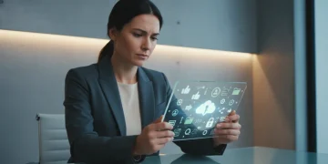 Woman planning digital legacy on tablet with various online account icons