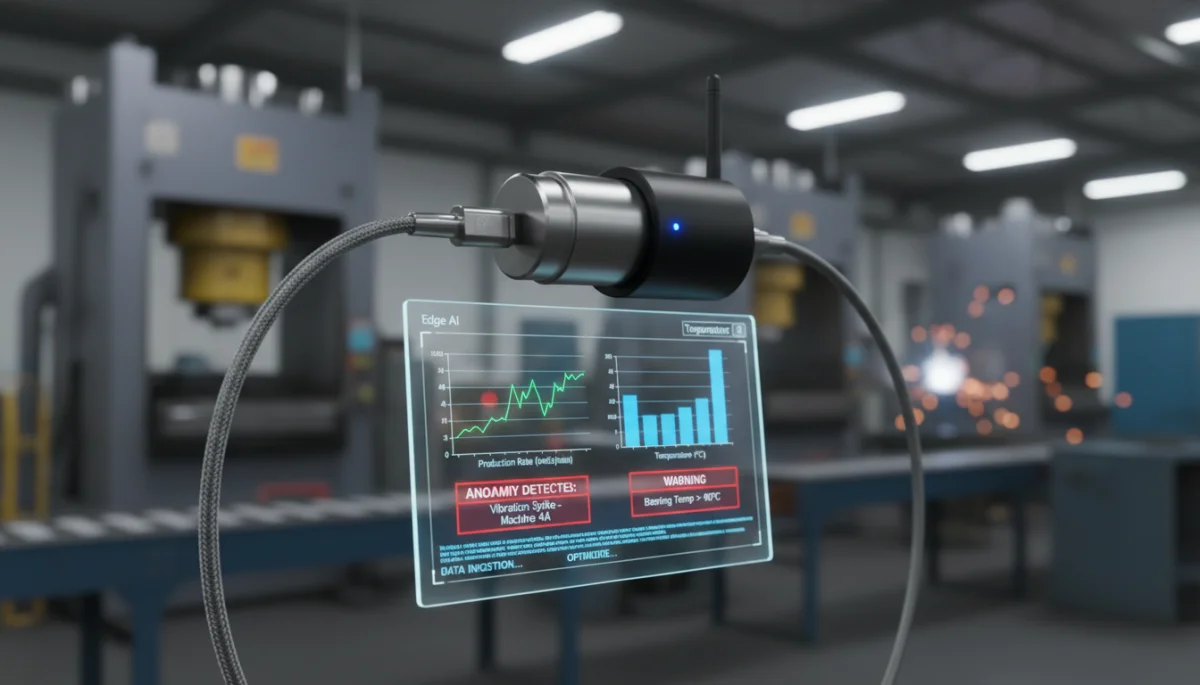 Edge AI device monitoring factory machine sensor data in real-time