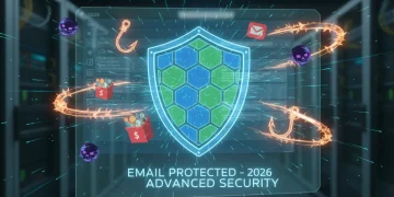 Digital shield protecting an email inbox from cyber threats 2026