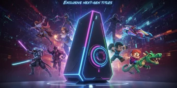 Futuristic console with holographic game projections
