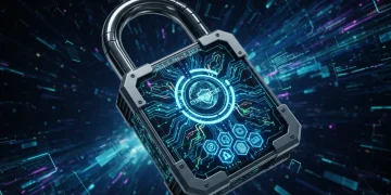 Futuristic digital padlock symbolizing advanced password management in 2026
