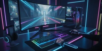 Futuristic gaming setup with high-performance keyboard and mouse