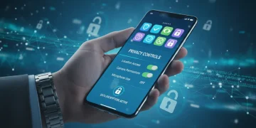 Smartphone displaying app permissions and privacy settings for enhanced mobile security in 2026.