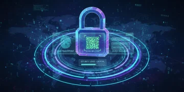 Digital padlock with glowing rings symbolizing multi-factor authentication security.