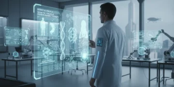 Doctor analyzing personalized genetic data for advanced medical treatment in a US lab