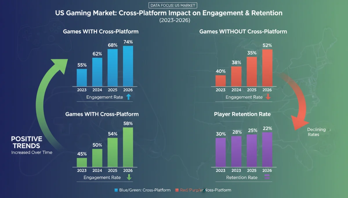 Infographic displaying increased player engagement and retention due to cross-platform gaming.