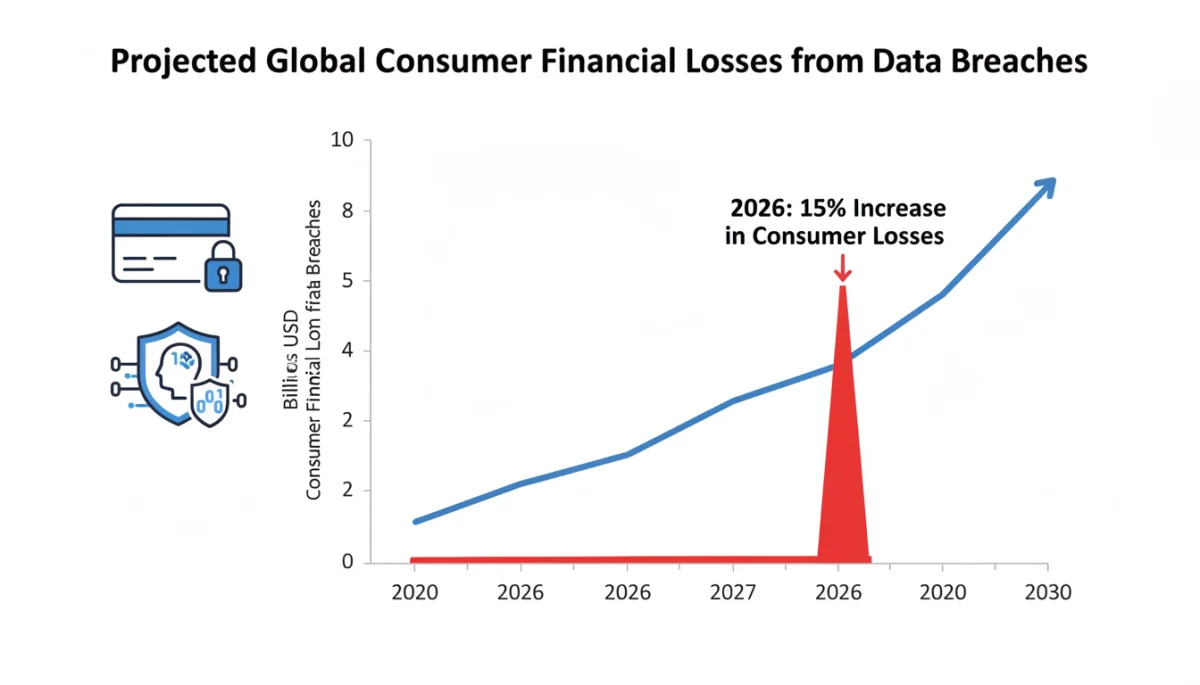 Graph illustrating projected 15% increase in consumer losses from data breaches by 2026.