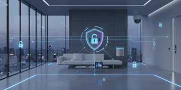 Advanced smart home security system with integrated devices and digital protection.
