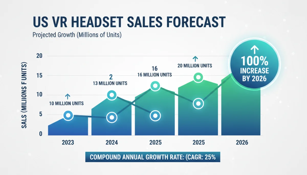 Infographic showing projected VR headset sales growth in the US, highlighting a 10% increase by 2026.