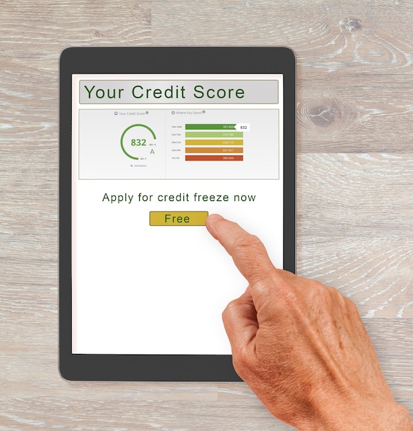 A close-up of a credit score calculation screen, displaying key factors like payment history, amounts owed, length of credit history, new credit, and credit mix. The image has a digital interface with clear visual representations of each factor's impact on the score.