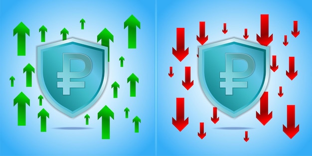 A graphic illustrating a shield protecting a pile of coins from arrows labeled with inflation-related terms such as 