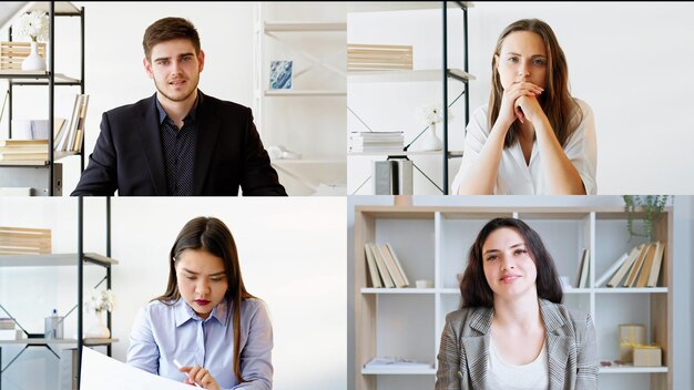 A split screen image. On one side, an employee looks stressed and overwhelmed at their desk. On the other side, the same employee looks calm and focused, participating in a counseling session via video call.