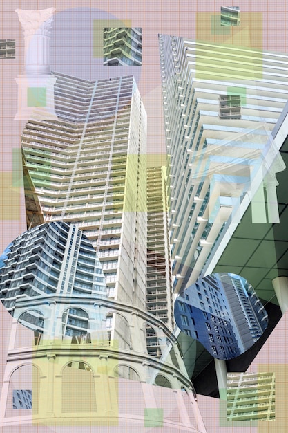 A collage showing various financial charts and graphs trending upwards, combined with images of skyscrapers and corporate headquarters, representing the stability and growth associated with blue-chip stocks.