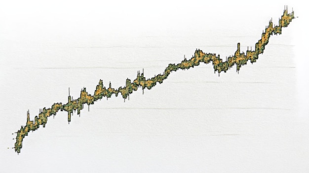A graph depicting the volatility of penny stocks versus established stocks with a line chart showing penny stocks fluctuate wildly, and established stocks stay more consistent. The graph uses green for upward movement and red for downward.