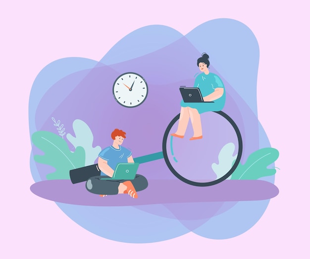 An illustration depicting a person using a laptop with a magnifying glass hovering over the screen. The screen shows data charts and financial information, symbolizing the process of screening stocks for investment.