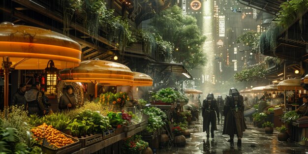 A screenshot showcasing a vibrant, bustling marketplace environment within an anticipated 2025 RPG release, filled with detailed NPCs, intricate architectural designs, and enhanced lighting and textures.