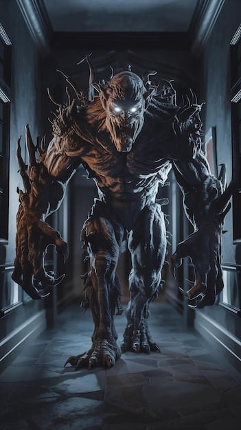 Showcase a character in radiant armor battling a grotesque, towering monster in a dark, gothic cathedral. The monster's design should be intricate, with a mix of organic and inorganic elements, emphasizing the game's dark fantasy aesthetics.