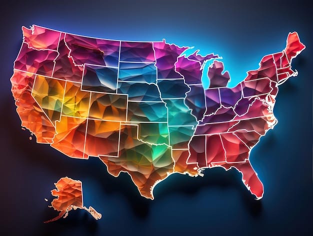 A map of the United States, with different states highlighted in various colors to represent their stance on esports betting: green for legal, yellow for considering legislation, and red for prohibited. The map should look modern and informative, suitable for a news article.