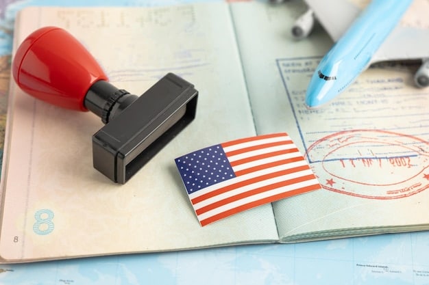 A close-up shot of official US government documents related to visa applications, highlighting stamps and seals. The background includes subtle imagery of esports scenes to connect the bureaucracy with the esports industry.