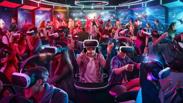 A large audience at a VR esports tournament, watching players compete on a massive screen. The scene is filled with energy and excitement, showcasing the potential of VR esports as a spectator sport..
