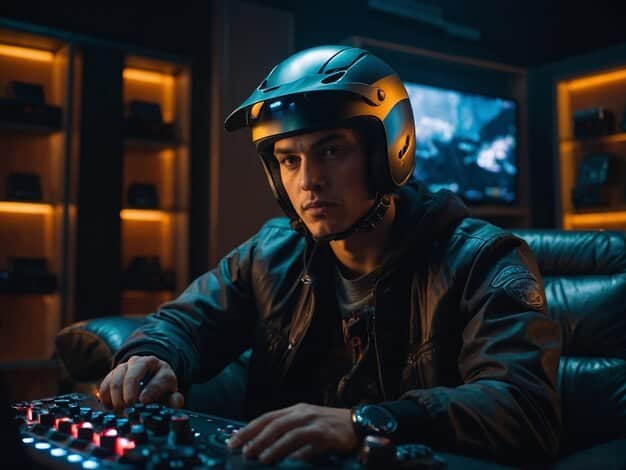 A focused esports player intensely competing during a high-stakes tournament. The player is wearing a team jersey with visible sponsor logos, highlighting the connection between performance and sponsorship value.