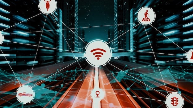 A graphical representation of network congestion, showing overlapping wireless signals and interference affecting data transmission.