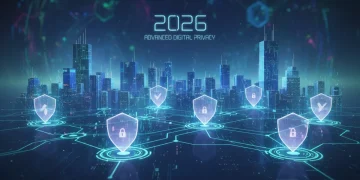 Futuristic digital privacy network protecting data in 2026