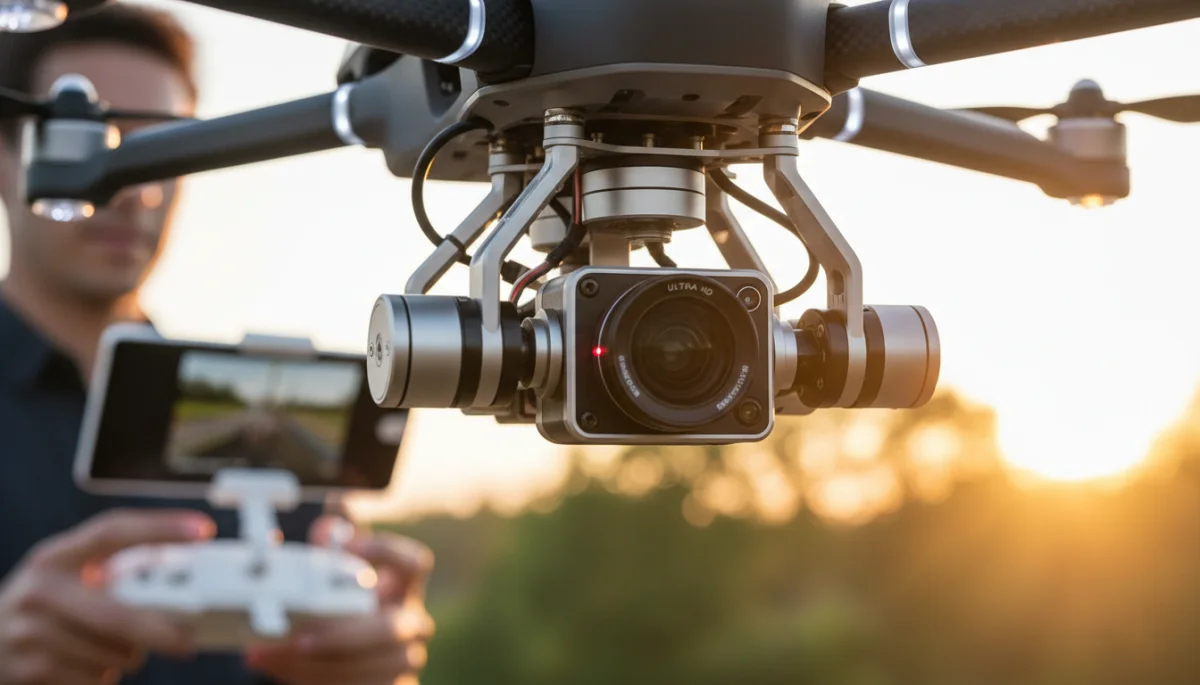 Advanced drone gimbal camera system close-up