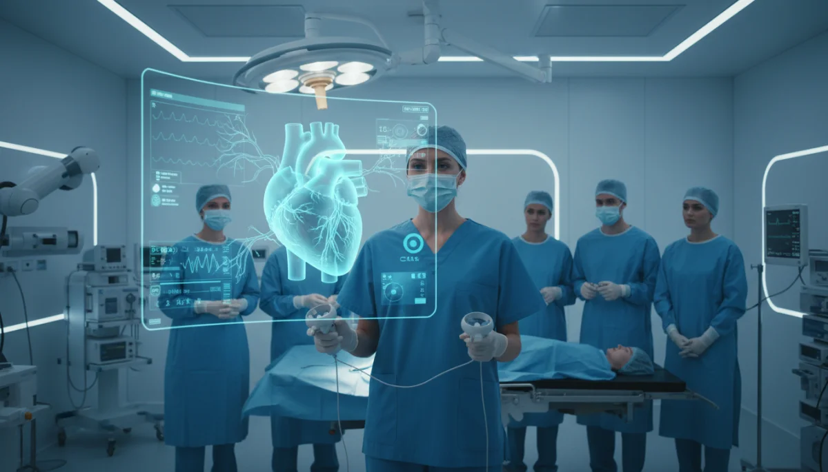 Surgeon interacting with a holographic anatomical model in an operating room