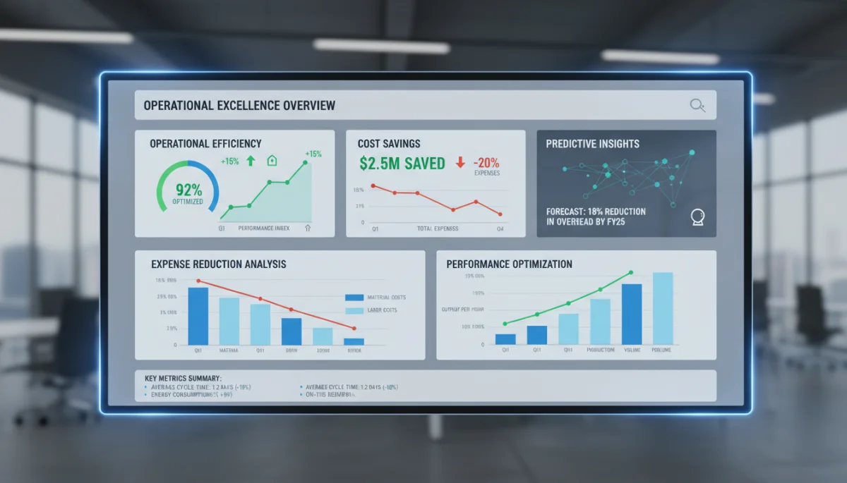 Operational efficiency dashboard showing cost savings from predictive analytics.